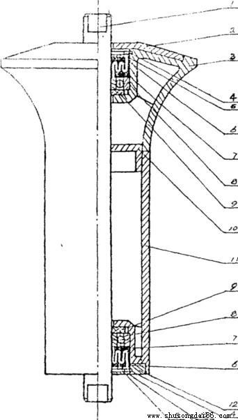 運輸帶防偏型尼龍托輥結(jié)構(gòu)圖